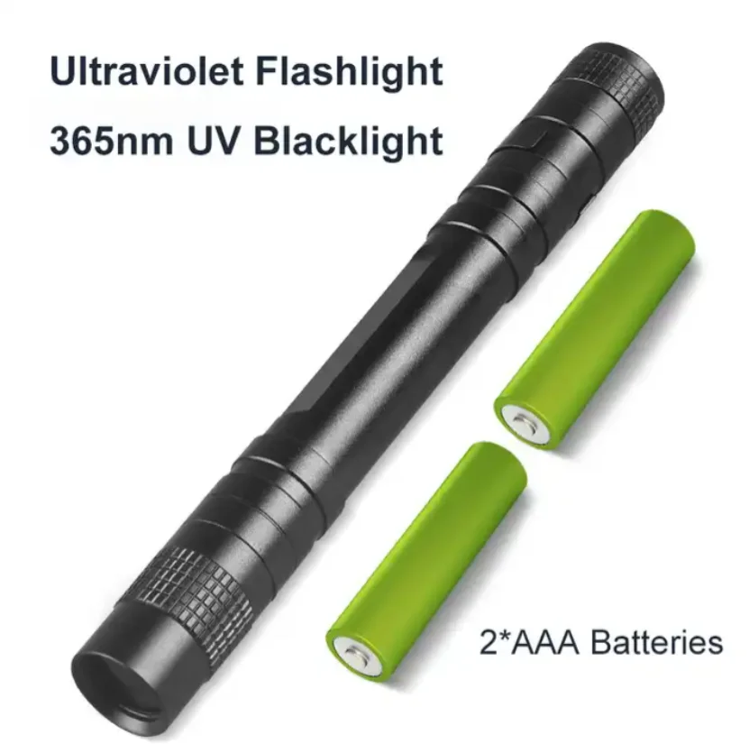 Mini 365nm UV Flashlight Ultraviolet Black Light Pen Light With Black Filter Clip  For Minerals Pet Urine Money Detection Gift