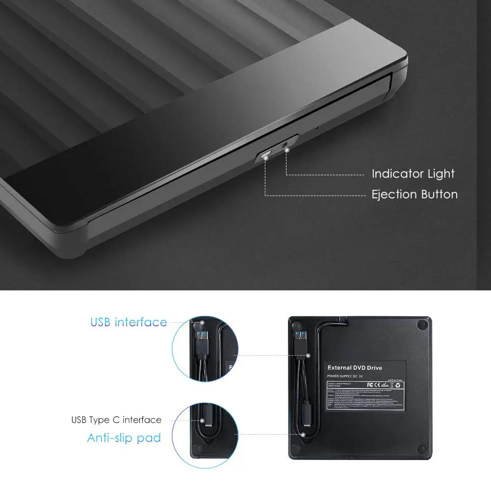 
Raycue External CD / DVD Player Drive USB 3.0 CD Rom Disk Reader & Burner USB DVD player External DVD Burner 