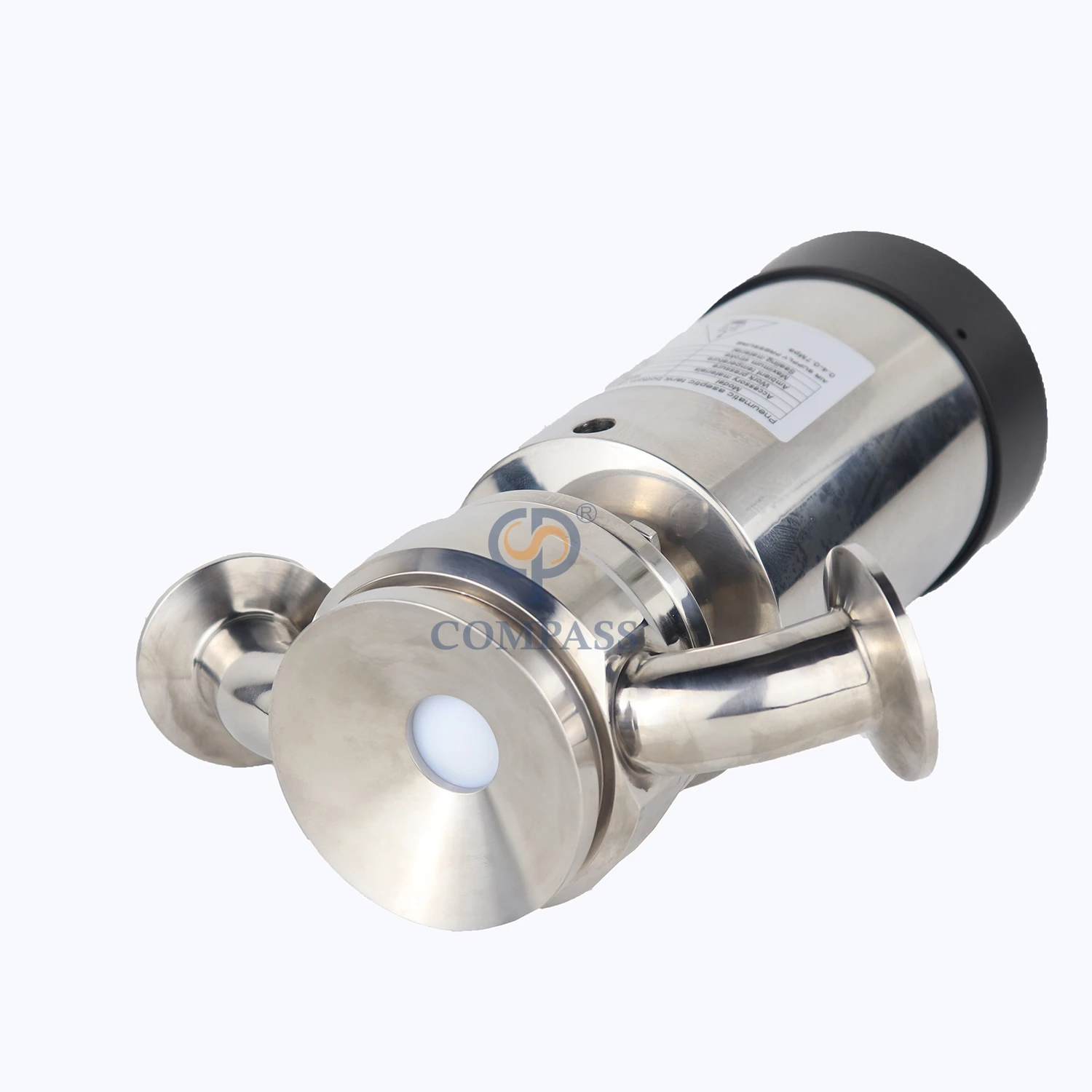 Wenzhou Compass DN20 Stainless Steel Sanitation Inox SS316L Pneumatic Flush Tank Bottom Seat Valve with C-Top Controller