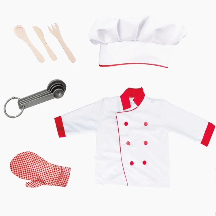 Western modern children pretend toys white color cook uniform puzzle cosplay costumes kids chef costume for halloween