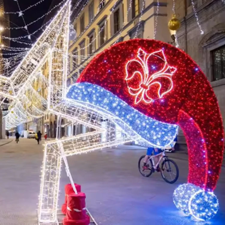 Newly Hot Christmas Decorative Large arch Led 3d Motif Light 3D Led Santa Hat Arch