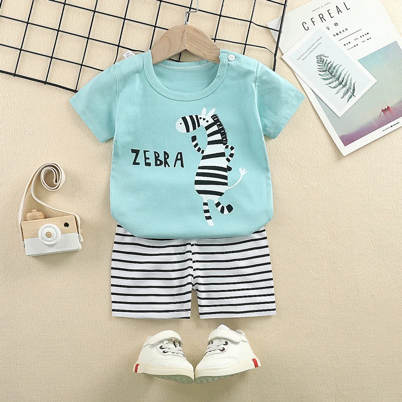 Cheap price baby boy clothes used clothing sets t shirt 2 pcs in stock