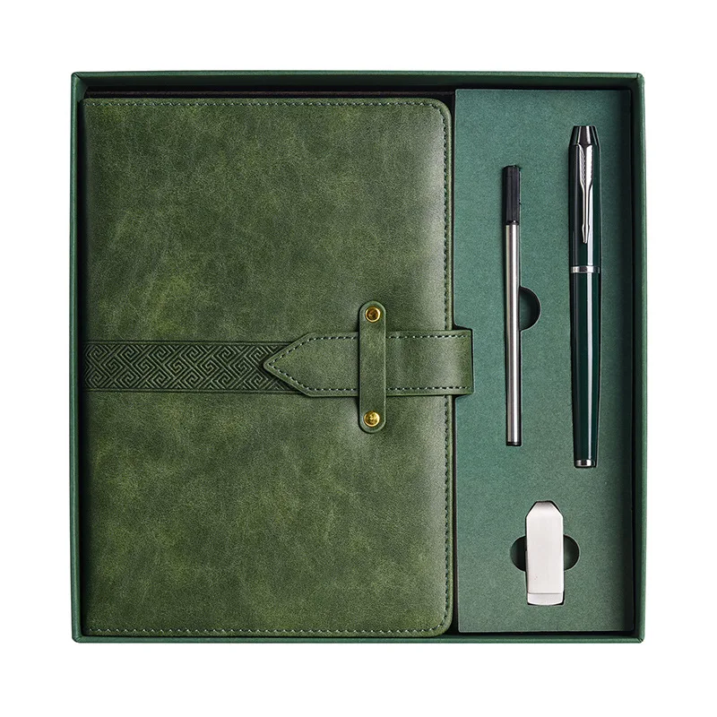 Hot sale Exquisite retro style Notebook Box Set with Custom Logo Business leather notebook Set with pen USB Drive