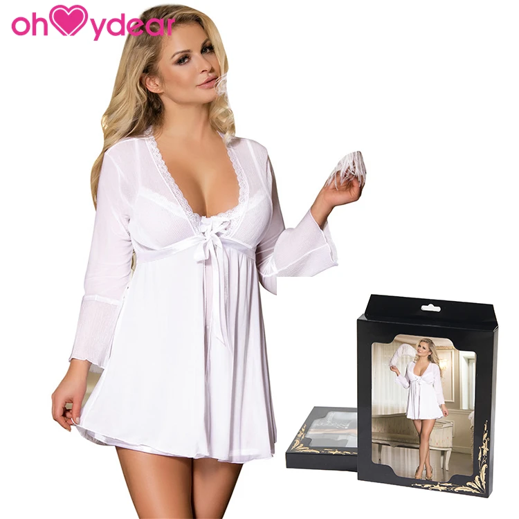 Seductive Lovely Wholesale Charming Adult Ladies Plus Size High Quality Transparent Lace Babydoll Lingerie Sets With G String