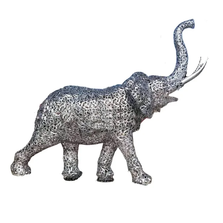 Bright silver stainless steel big elephant sculpture outdoor metal large animal statues