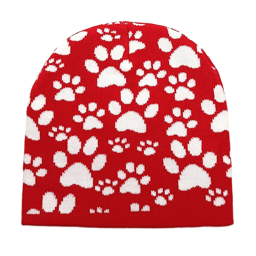 Winter Warm Printed Beanies Dog Paws Beanie for Women Men Outdoor Skullies Paws Knitted Beanie Hat