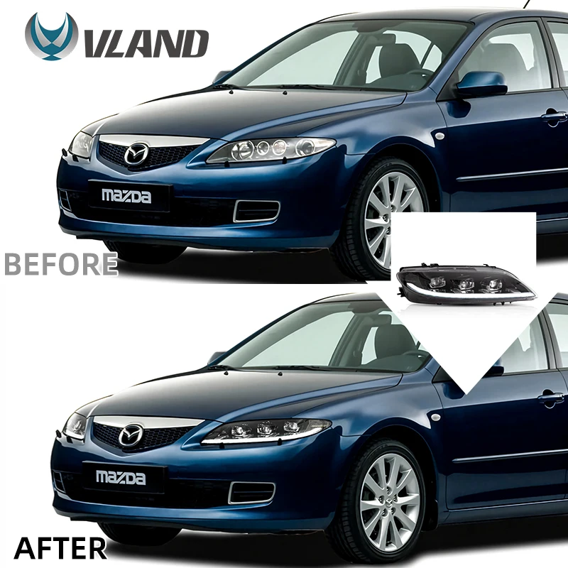 VLAND Car Lamp Assembly For Mazda 6 Headlight 2003-2015 With Start Up Animation DRL Full LED Front Lights Sequential Turn Signal
