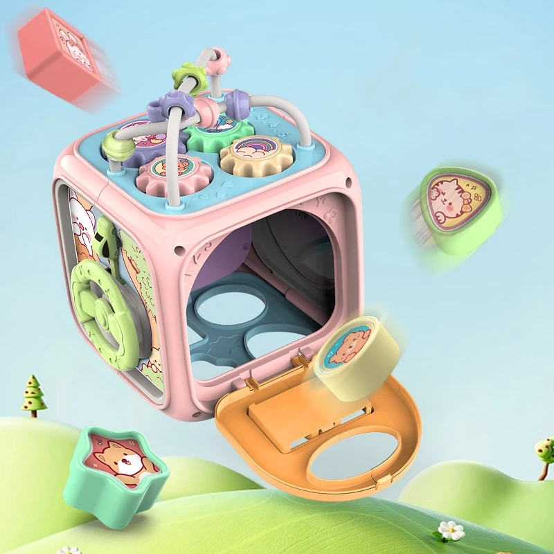 2024 hot sale 7 in 1 montessori sorter toy baby early educational toys silicone colorful multifunctional activity cube for baby