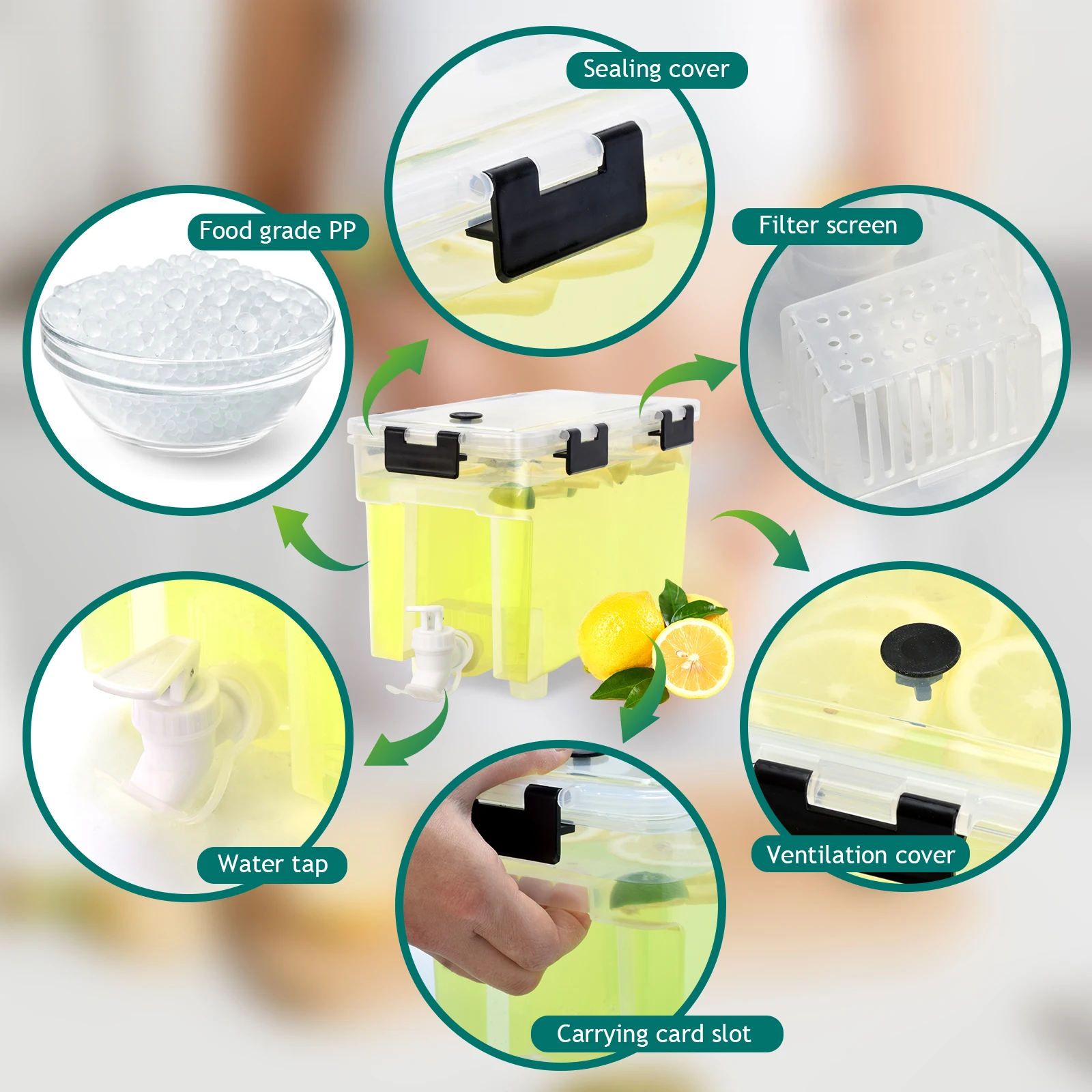 1.5 /1 Gallon Refrigerator Ice water Beverage Dispenser Cold Water Kettle with Faucet Large Capacity Plastic Beverage Pot