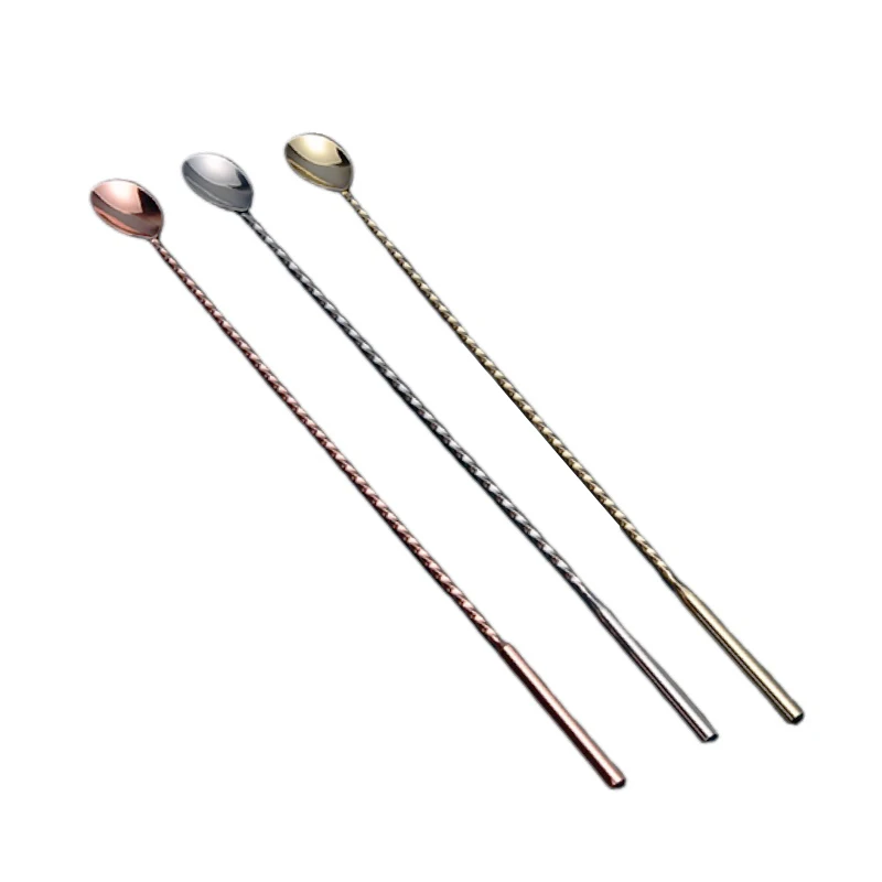 High Quality 40cm Disposable Metal Barspoon Pattern Cocktail Swizzle Stick Home Party Use Durable Bar Tool Set Manufacturer
