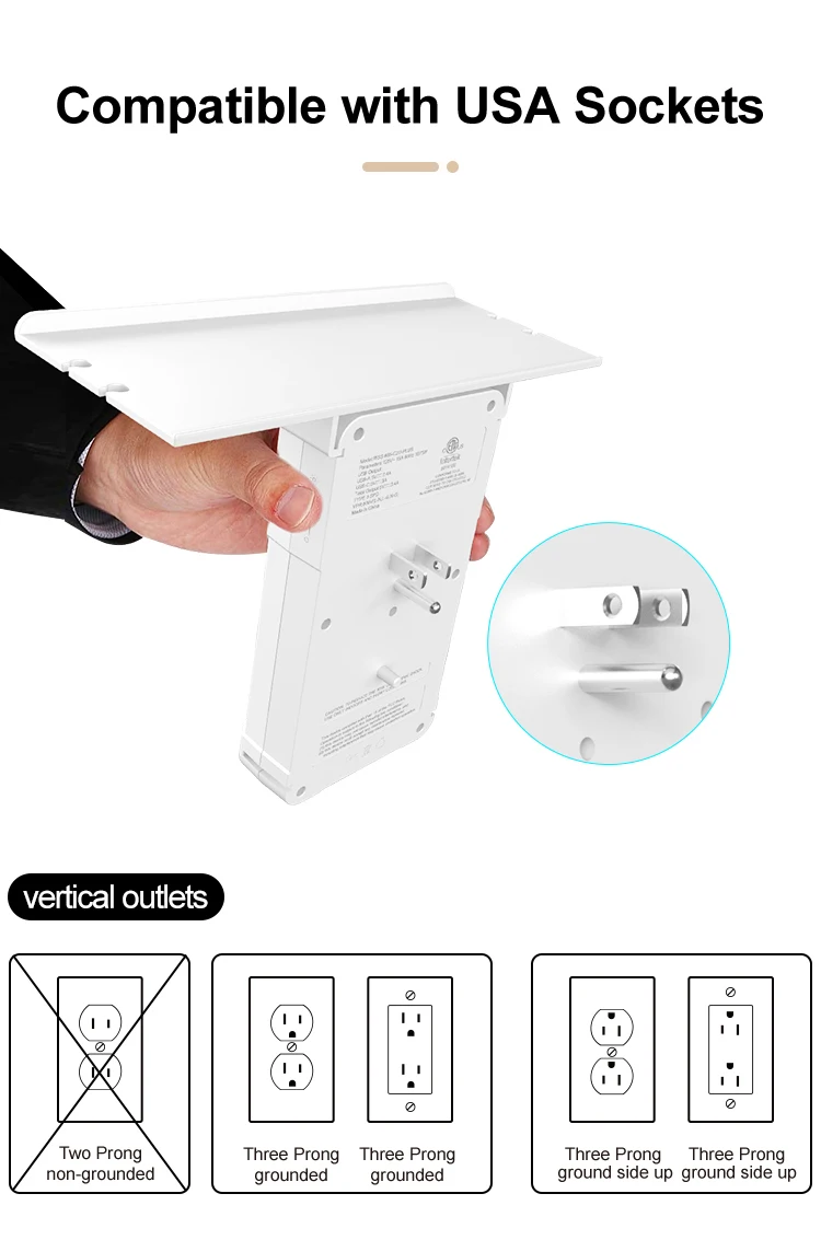 Wontravel Plug Surge Protector USB-C Adapter Rack USB Socket Wall Charger 6 Outlet Extender with Night