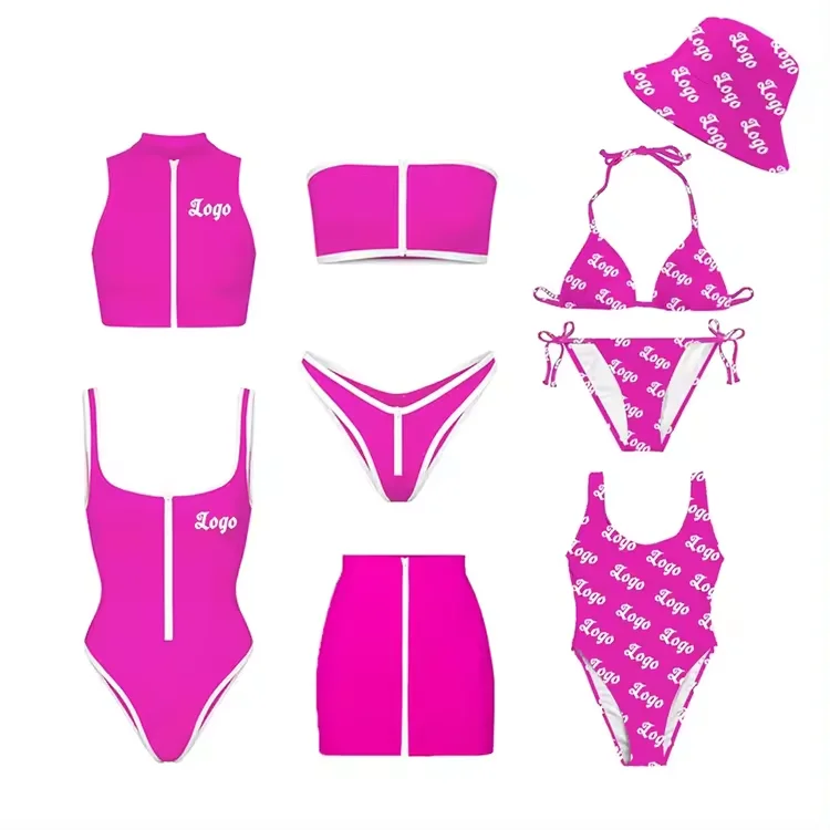 designer fashion high quality two piece bikini set women wholesale high waist neoprene swimwear solid logo custom swimsuit
