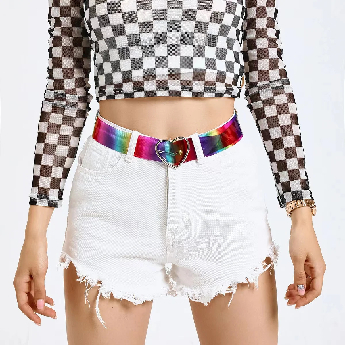 2022 new LGBT rainbow color pvc love buckle transparent belt fashion ins style women