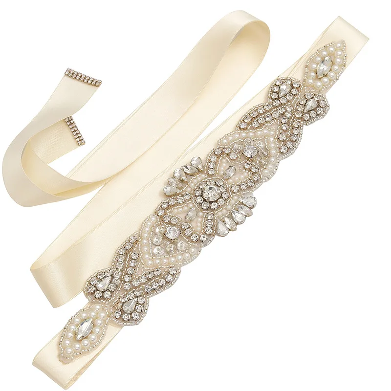 
High Quality Clear Glass Rhinestone Pearl Bead Applique Bridal Sash Accessories Costume Crystal Bride Bridesmaid Wedding Belts 