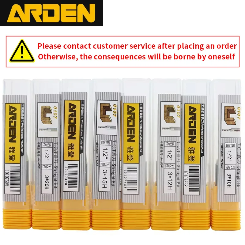 Arden 1/2 Shank 0107 Tct Straight Cnc Wood Router Bit 2 Flutes Straight Bits Grooving Woodworking Endmill Milling Cutter