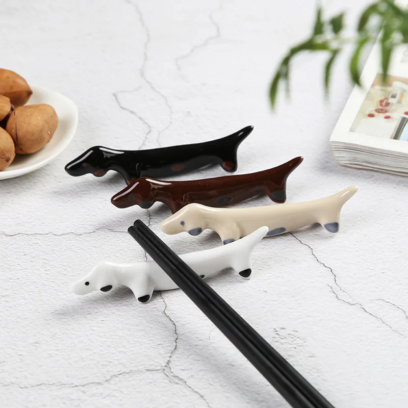 Cute Ceramic Dachshund Dog Chopsticks Holder Dachshund Dog Dinner Spoon Holder Knife and Fork Holder