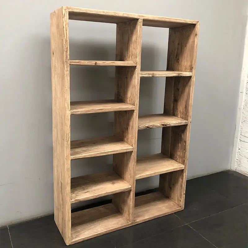 Chinese Antique Recycle Solid Elm Wood Rustic Natural Shelf Bookcase