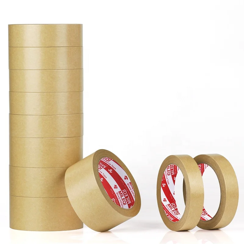 Высококачественная самоклеящаяся лента Mileqi с принтом на заказ, не активируемая водой, усиленная коричневая крафт-бумага, упаковочная лента