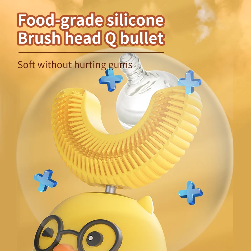 Children u-shaped sonic electric toothbrush IPX7 Waterproof kids electric toothbrush with Silicone Brush Head