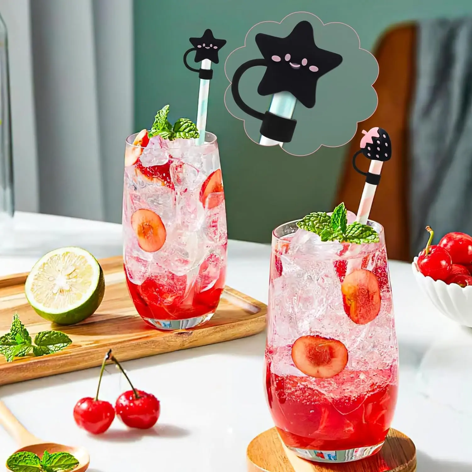 Black Straw Covers Cap,10mm Straw Toppers for 30&40 Oz Tumbler, Reusable Straw Tips Protectors for 0.4 Inch/10 mm