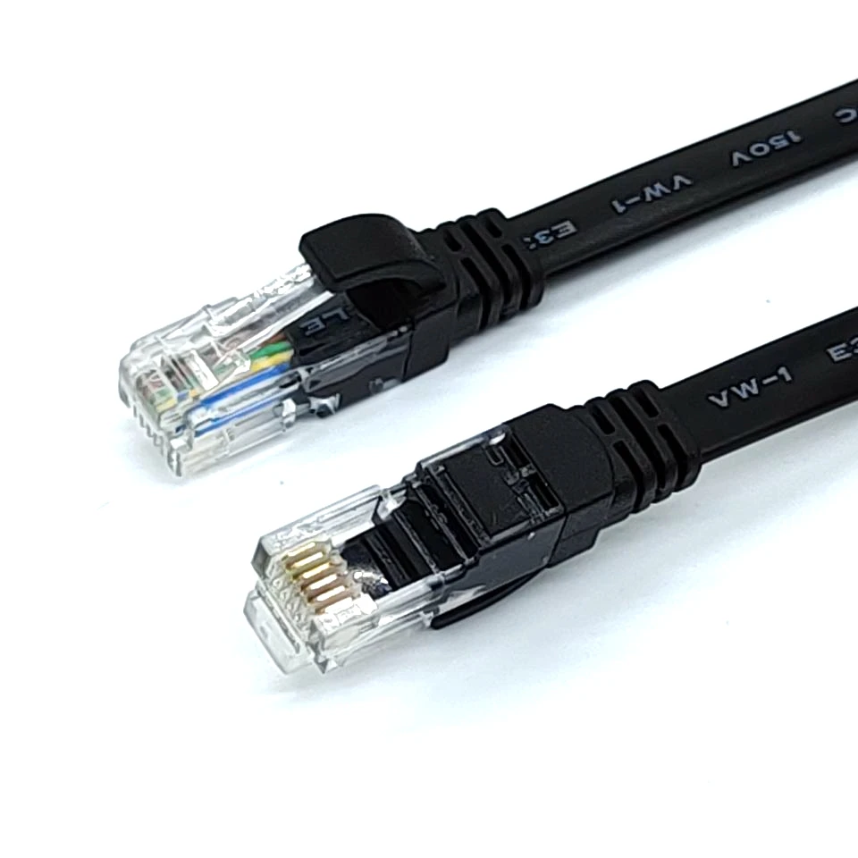 Flat molded black telephone cable rj12 to rj12 6p6c connector rj12 flat patch cord