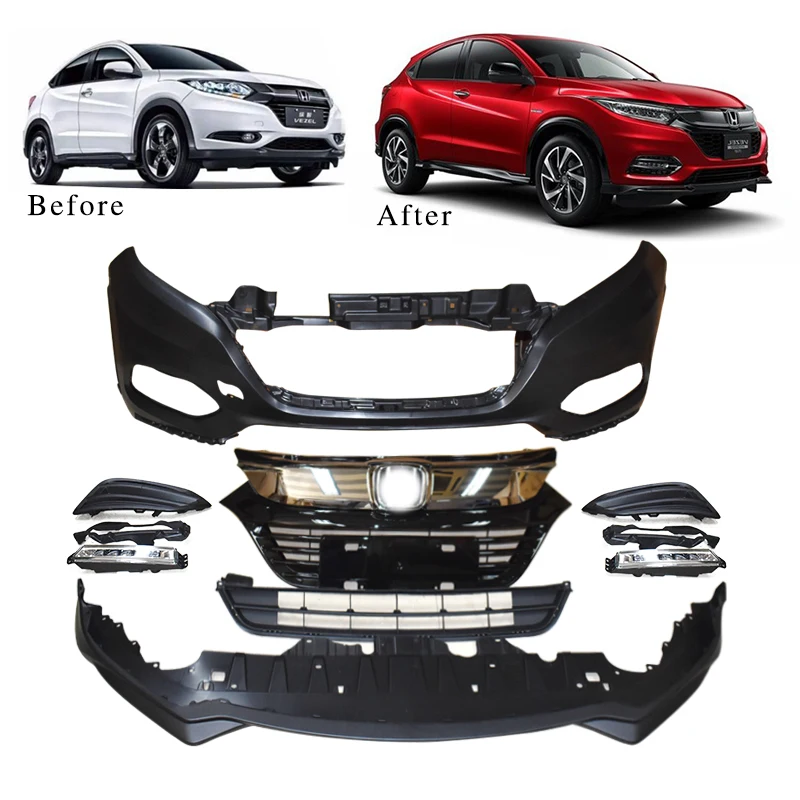 Подходит для Honda vezel hrv 2015 комплект радиатора обновление 2020 передний бампер светодиодные дневные ходовые огни фара