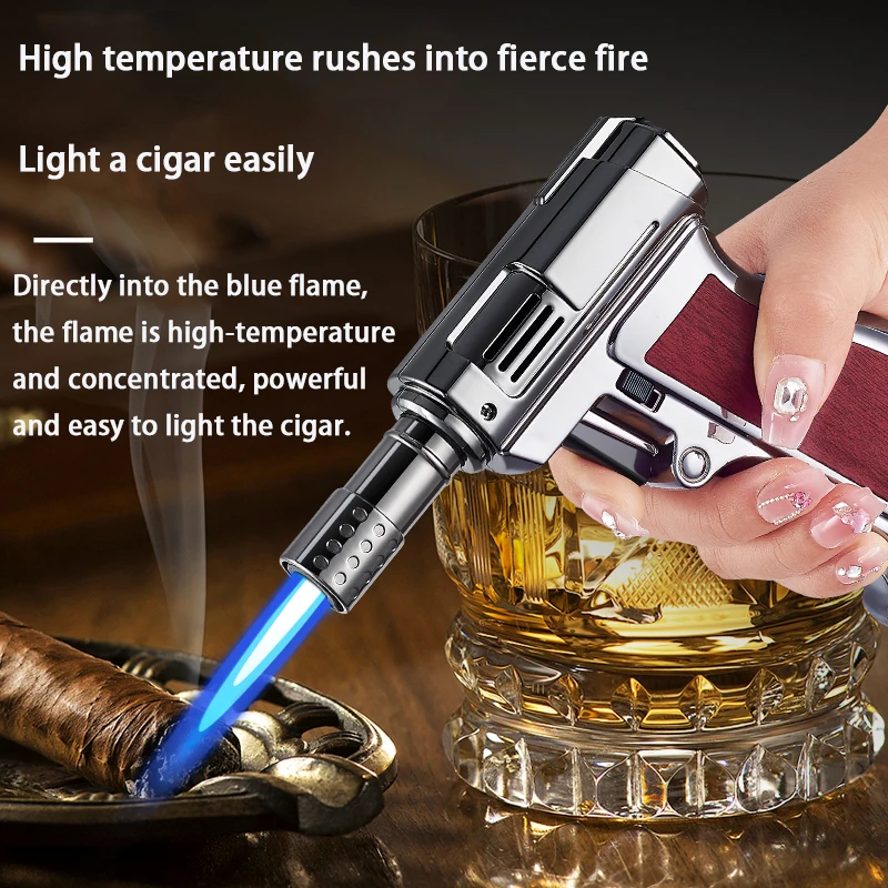 DEBANG Torch Lighter gun shape Strong great power Blue Flame Multi-function Refillable Gas Lighter for Kitchen BBQ and Candle