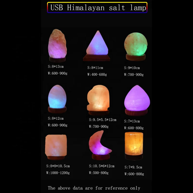 Wholesale USB Pink Himalayan Salt Lamp Night Light Crystal for Home Decor with Salt Lamp Cord and Seven Colors