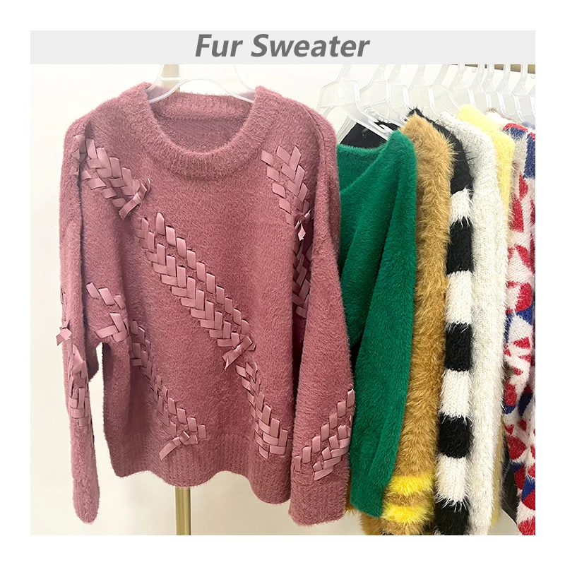 Branded Selected Second Hand Fur Sweater Used Women Clothes Clothing Sweater in Bales