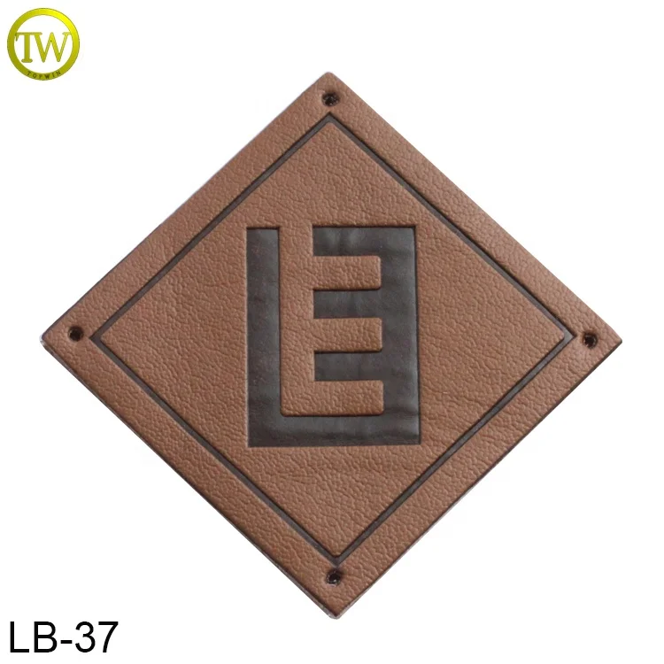 Custom embossed logo patch design brown leather jeans metal letter label badge for clothing