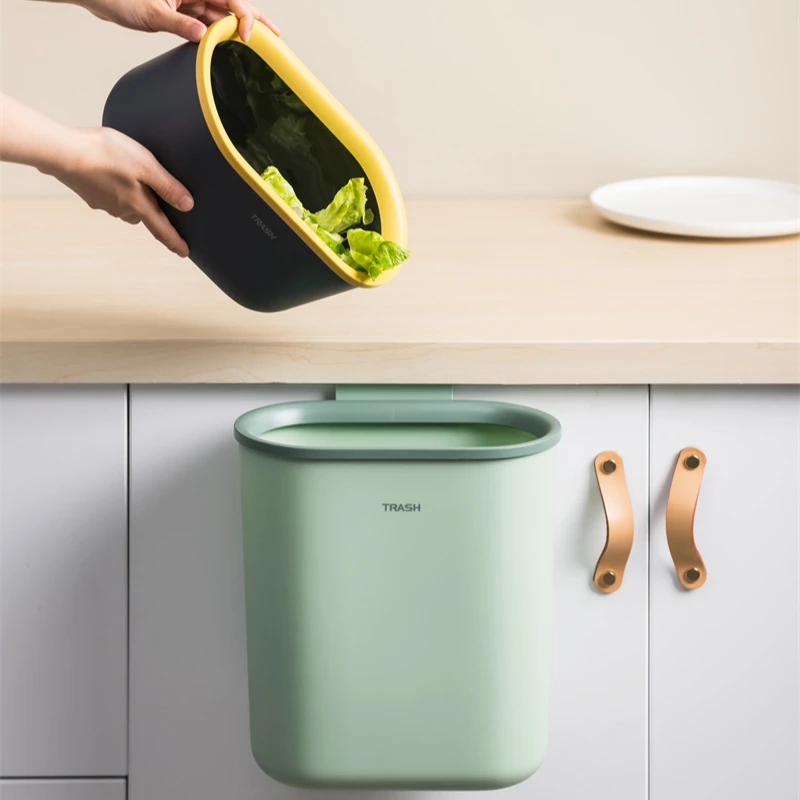 Pinmoo Creative Trash Can Kitchen Cabinet Garbage Hanging Trash Bin Waste Storage Box