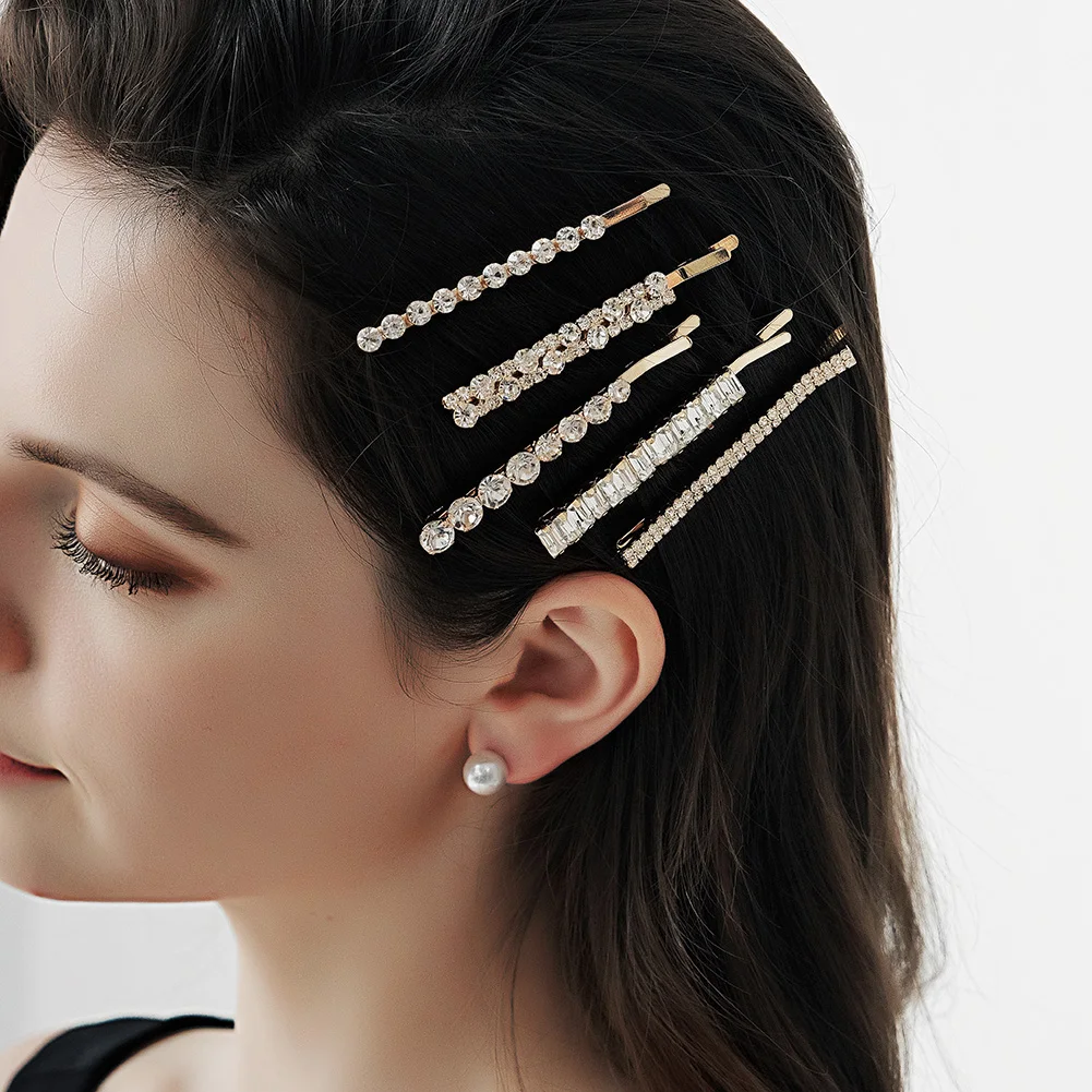 2021 High Quality Luxury Sweet Trending Custom Alloy Metal Chain Gold 5 Pcs Hair Clip Set For Women Headwear Gift