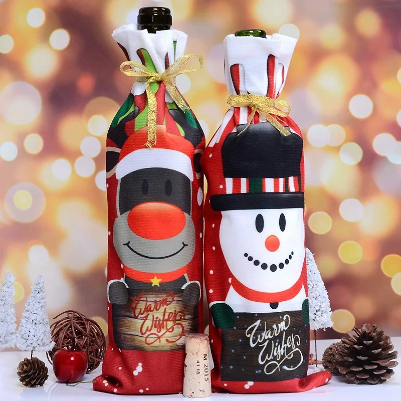 Merry Christmas Decor Wine Bottle Bag Covers for Navidad Christmas Ornaments Xmas New Year Decoration