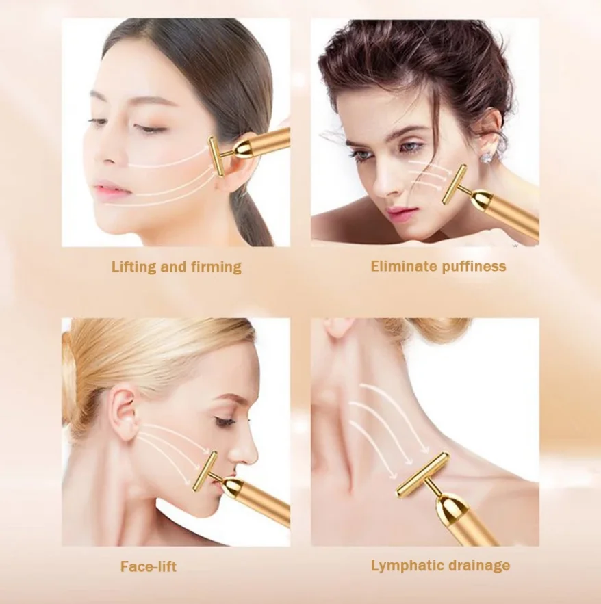  24K Gold v линии уход за кожей лица мышц похудение коррекция фигуры Сжигание жира снижение веса импульсный укрепляющий лицом роликовая Массажная ручка Лифт подтяжки кожи морщин палка