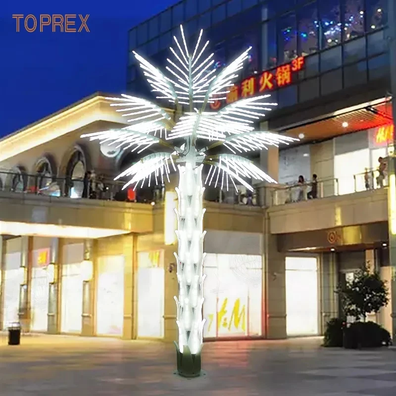 Outdoor Amusement Park Playground Decoration Large Ornamental Waterproof LED Lighted Artificial Palm Tree