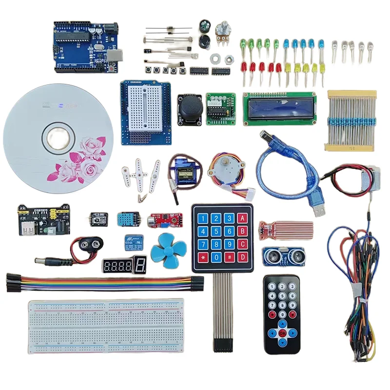 Factory Wholesale Hot Sale Super Starter Kit 28 in 1 include Breadboard SG90 1602A IIC STEP Motor for Arduino R3