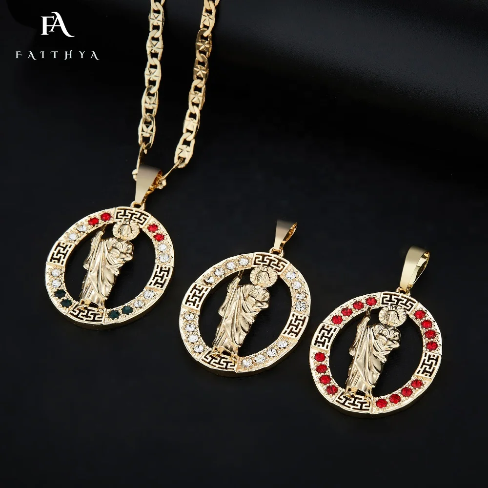 FP1081 классический стиль золотой ламинат 14 к Католическая Медаль надпись персонализированное ожерелье из Св. Джуда для мужчин и женщин