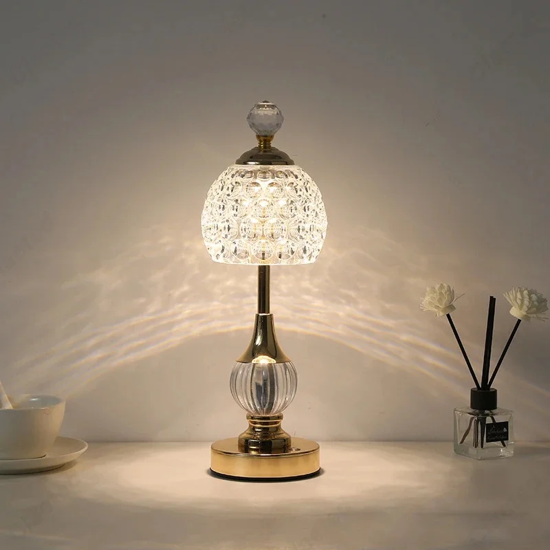 Nordic Retro Home Decoration Night Light New Metal Crystal Acrylic Table Lamp with Bamboo Body Stone Shade Bedroom Bedside