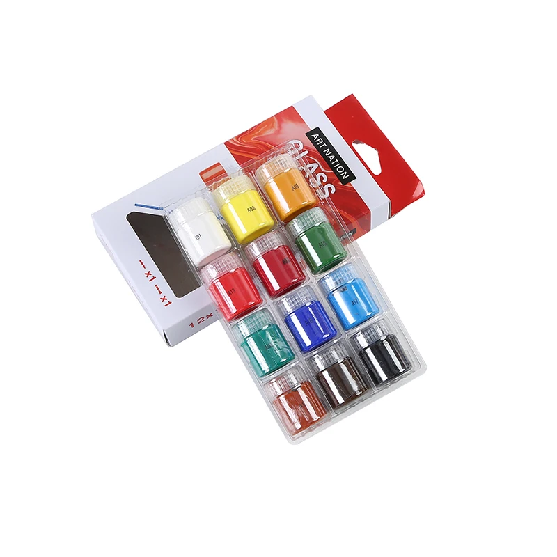 Art Nation Glass Paint Set Colours 12colors*15ml & 2 brush high quality Glass Paint for glass art drawing