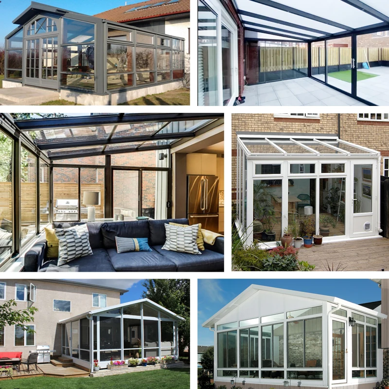 Low-E Prefabricated Glass House Cabins And Garden Rooms Products Aluminium Cabins And Garden Room House Doorwin Glass Sunroom