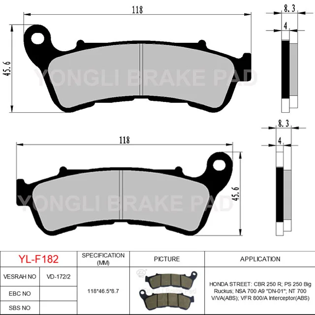 Good friction motorcycle brake part oem brake pads for HONDA STREET CBR 250R