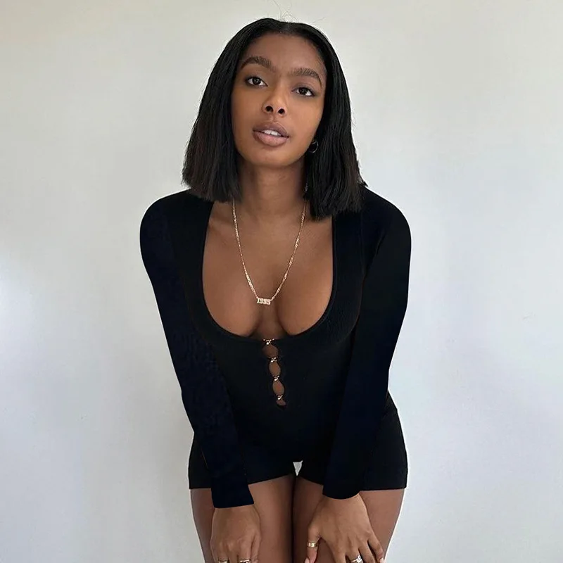 OLAF New Arrivals  Women Clothing Slim Fit Hollow Out Sexy Casual Women One Piece Short Jumpsuits