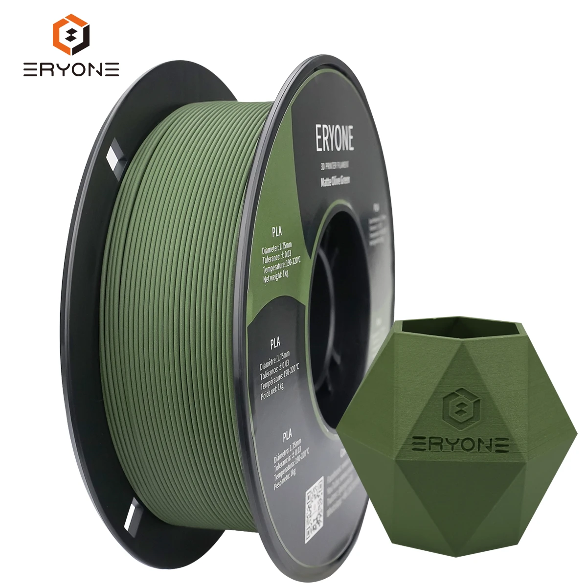 ERYONE 1.75mm Matte PLA Filament For 3D Printing OEM 3D Printer Filament 1kg 1Spool Roll For FDM 3D Printer, Color Olive Green