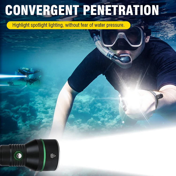 Boruit Professional Diving Flashlight Underwater High Power 5000 Lumens 110m Long Range Led Scuba Diving Torch Flashlight