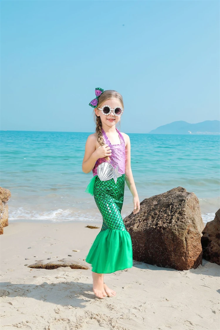 HIPPO KIDS Sequined Mermaid Dress with a Bow Kids Costumes Halloween