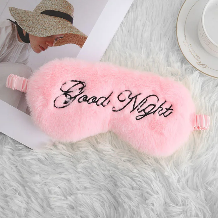 Wholesale Low MOQ Travel Female Eye Cover Plush Velvet Blindfold Reusable embroidery logo Sleep Eye Mask