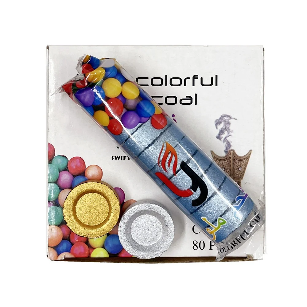 YKS 33mm golden charcoal round shisha coal colorful bakhoor tablets briquettes