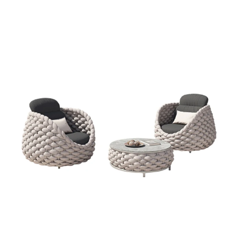 Modern Luxury Hotel Leisure Garden Outdoor Furniture Braided Rope Aluminum Alloy Patio Sofa Set For Villa And Hall