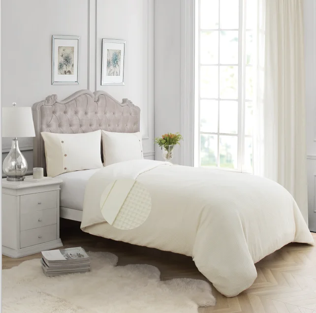 
100% cotton soft waffle shell and percale lining solid color bedding set duvet cover and pillowcase in bedding for adult 