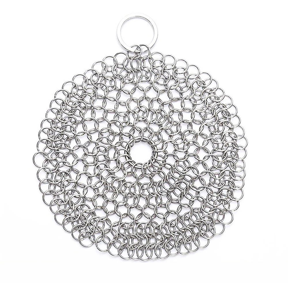 Stainless Steel Cast Iron Skillet Cleaner Chainmail Cleaning Scrubber with Hanging Ring for Cast Iron Pan